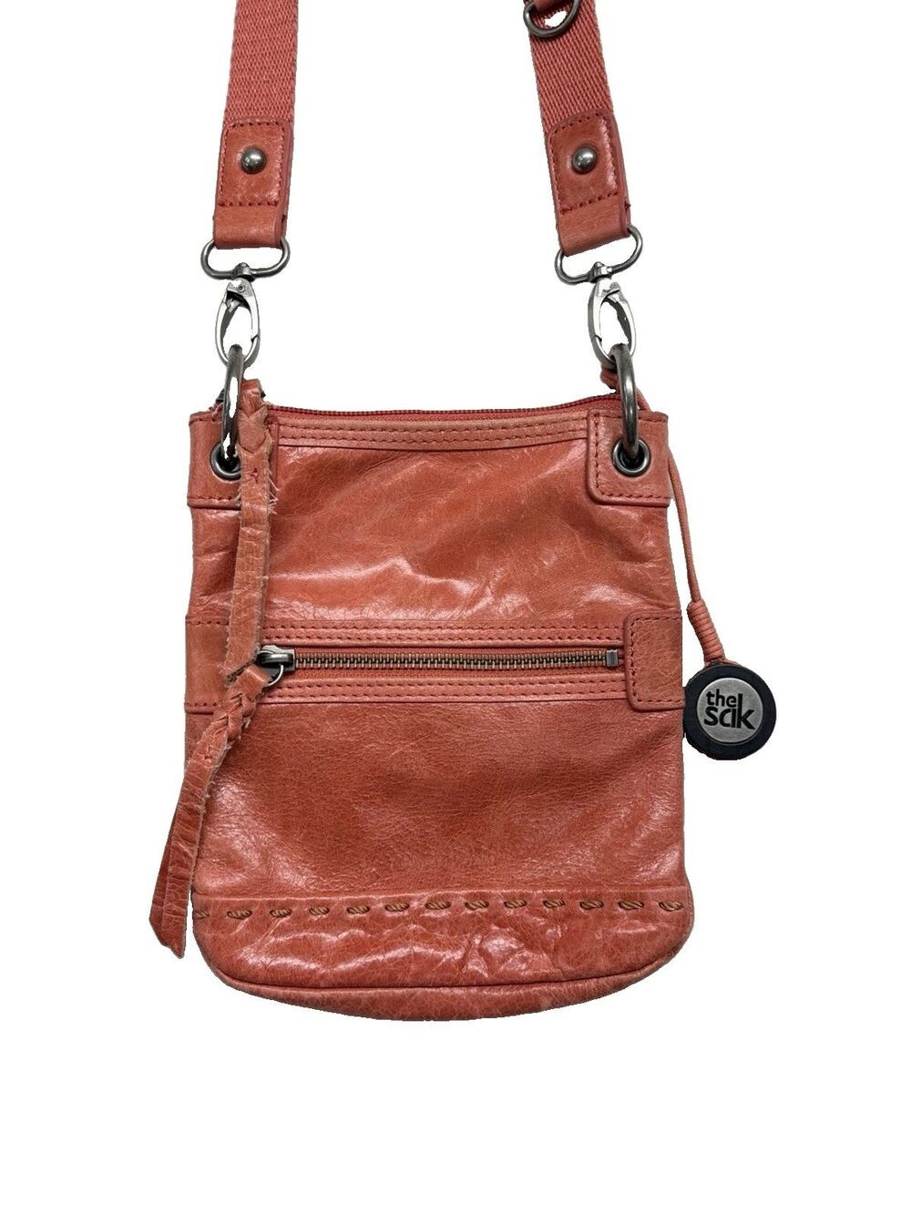 The Sak Genuine Leather Mini Crossbody Bag Coral Orange Boho Y2K